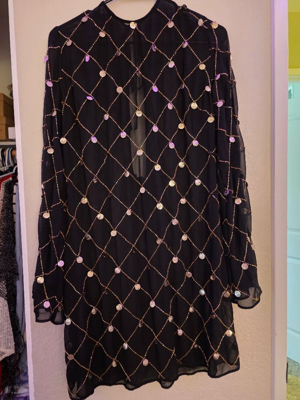 Nasty Gal Hand Beaded Tie Back Mini Dress NWT size L